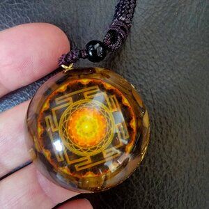 Gold Orgonite Pendant Tiger Eye Necklace for Energy Healing